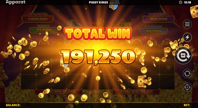 Piggy Kings - skrini ya ushindi katika Free Games